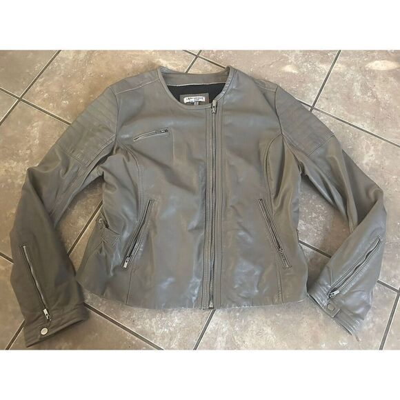 Lamarque XL Leather Moto Biker Jacket Short Zippers Taupe